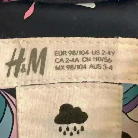 H&M Girls Unicorn Rain Jacket Blue Hooded - Size 2- 4 years Lightweight - Picture 4 of 7